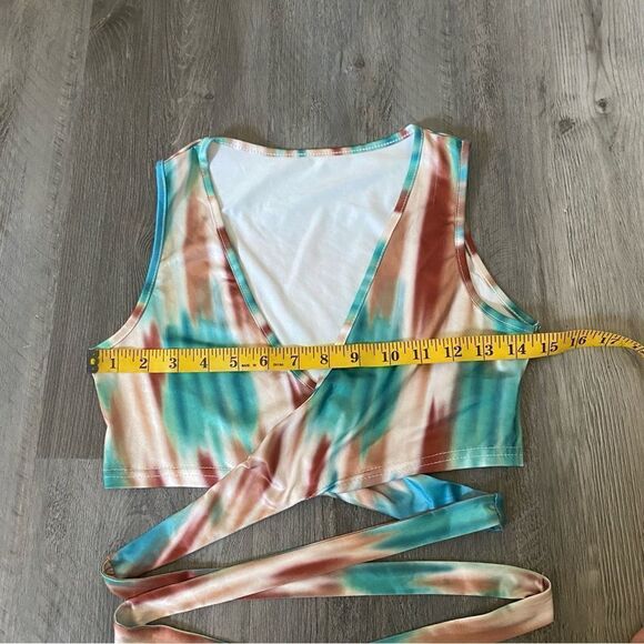 SHEIN Wrap Top Small Adjustable Aqua Teal Festival Party Crop - Picture 6 of 9